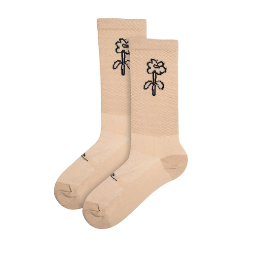 Beige socks with black floral designs